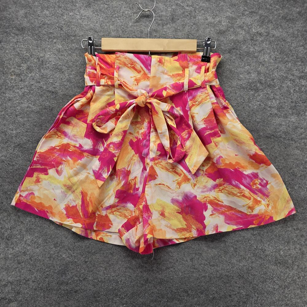 Flying Tomato Shorts Womens L Multicolor Paperbag Crepe Belted Pleated 3 Inseam
